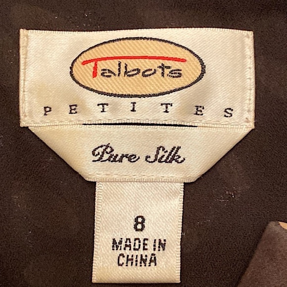 Talbots Petites Pure Silk Brown Tan Floral 8P Classic Chic Quiet Luxury Dress - Picture 12 of 13